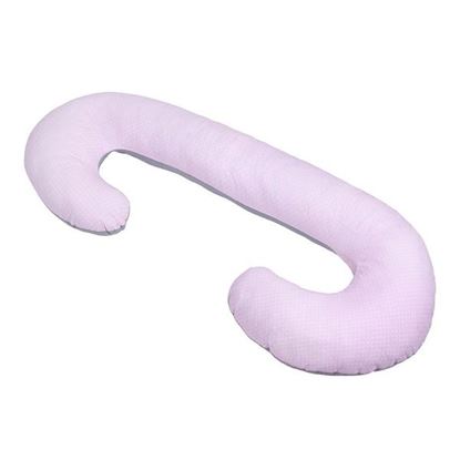 LULANDO Poduszka rogal dla kobiet w ciąży typu C, Różowe groszki / Szary, 130x60 cm
