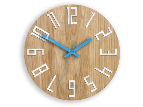 Zegar drewniany Slim Biało-Niebieski