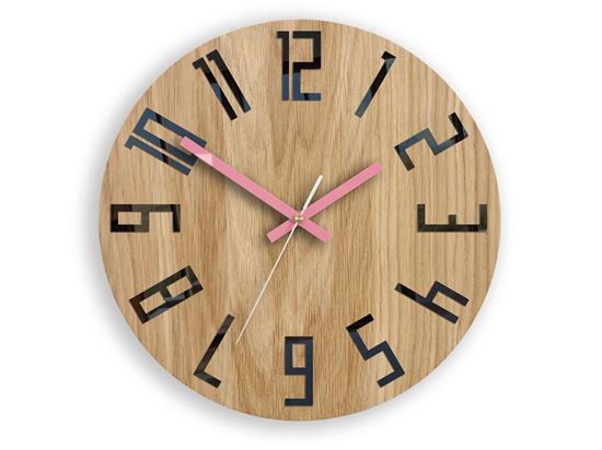 Zegar drewniany Slim Czarno - Różowy