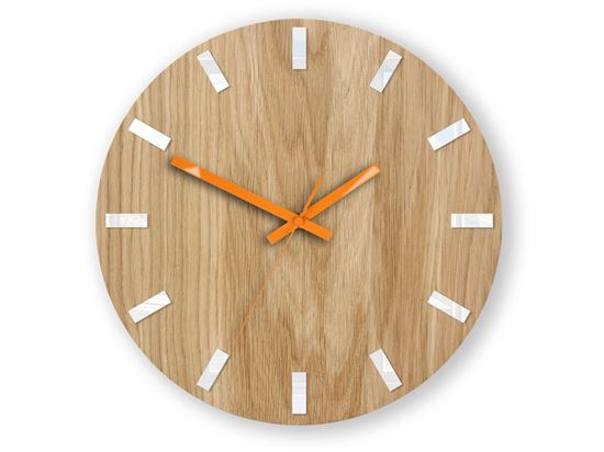 Zegar ścienny Dąb SIMPLE Biało - Pomarańczowy