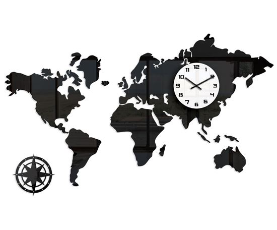 Zegar ścienny WORLD- Mapa Swiata Czarna 120 x70
