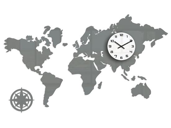 Zegar ścienny WORLD- Mapa Swiata Szara 120x70