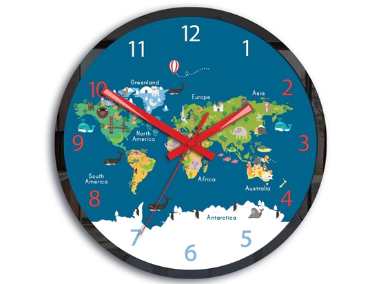 Zegar ścienny Edukacyjny Mapa Świata