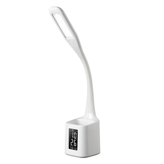Lampka LED EMMA Biała z przybornikiem i wyświetlaczem