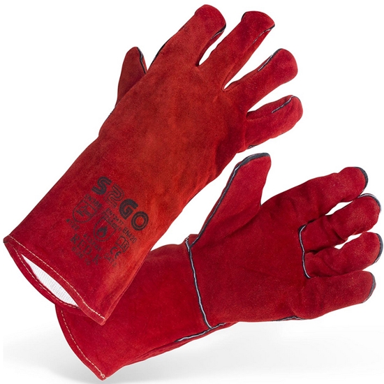 Rękawice spawalnicze ochronne robocze ze skóry bydlęcej czerwone