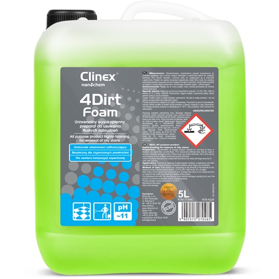 Piana preparat do usuwania tłustych zabrudzeń CLINEX 4Dirt Foam 5L