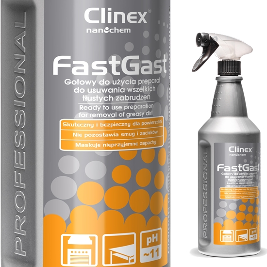 Środek do mycia tłustych zbrudzeń w kuchni do okapów blatów posadzek ścian CLINEX FastGast 1L