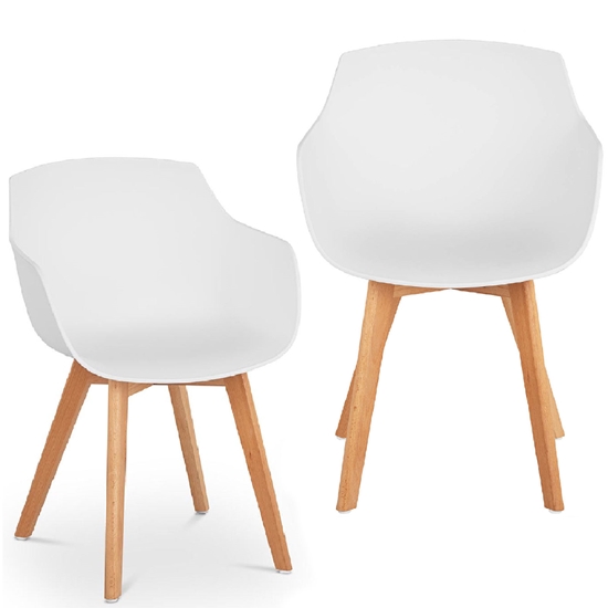 Krzesło kubełkowe skandynawskie plastikowe z drewnianymi nogami do 150 kg 2 szt. białe