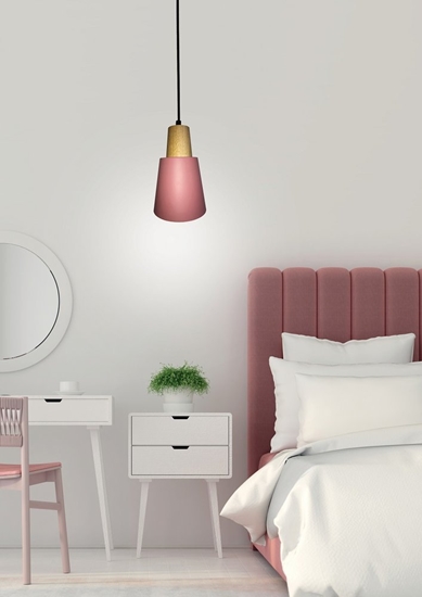 Lampa wisząca różowa metalowa + drewno Faro Ledea 50101259