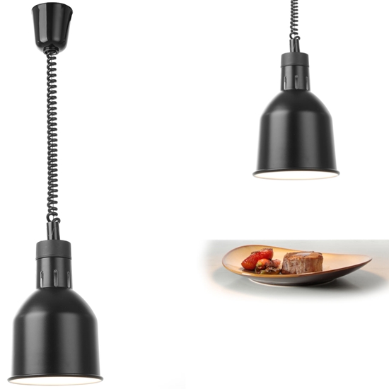 Lampa do podgrzewania potraw - wisząca cylindryczna stożkowa czarna śr. 175mm 250W - Hendi 273852