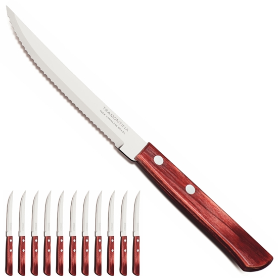 Nóż stołowy do pizzy steków nierdzewny HORECA zestaw 12 szt. dł. 215 mm czerwony