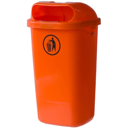 Kosz uliczny miejski pojemnik na śmieci na słupek lub ścianę  DIN 50L - pomarańczowy