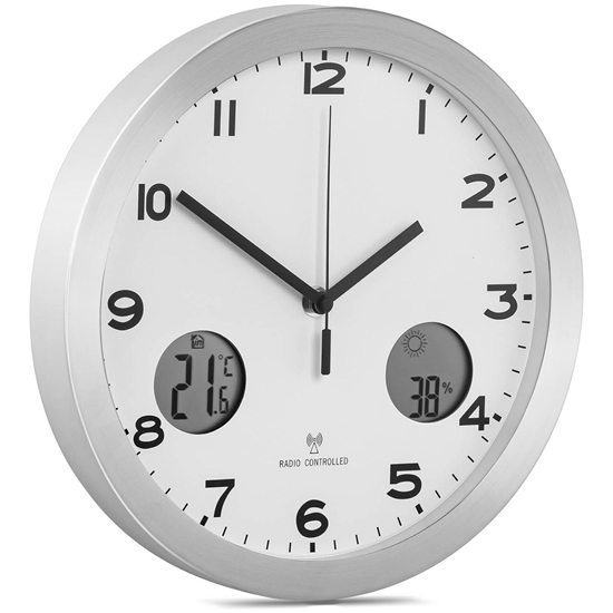 Zegar ścienny z pomiarem temperatury i wilgotności do biura salonu okrągły klasyczny śr. 30 cm
