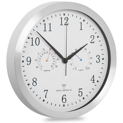 Zegar ścienny z termometrem i higrometrem do biura salonu okrągły klasyczny śr. 30 cm