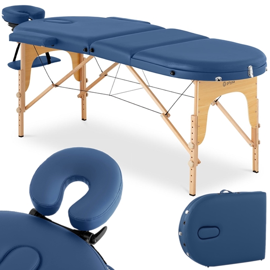 Stół łóżko do masażu przenośne składane z drewnianym stelażem Colmar Blue do 227 kg niebieskie