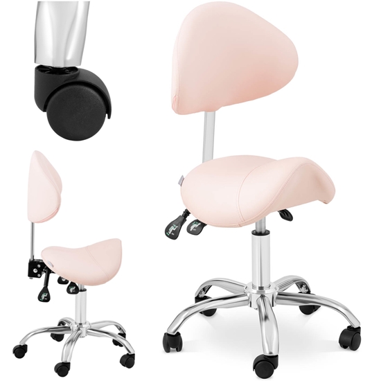 Krzesło kosmetyczne siodłowe z oparciem obrotowe regulowane MANNHEIM POWDER PINK różowe