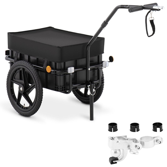 Wózek przyczepka rowerowa transportowa z pudełkiem i odblaskami do 35 kg + plandeka