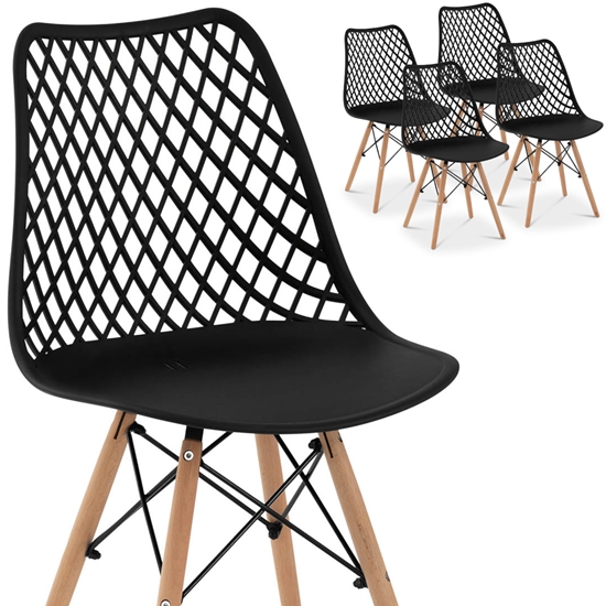 Krzesło skandynawskie ażurowe z drewnianymi nogami do kuchni salonu maks. 150 kg 4 szt.