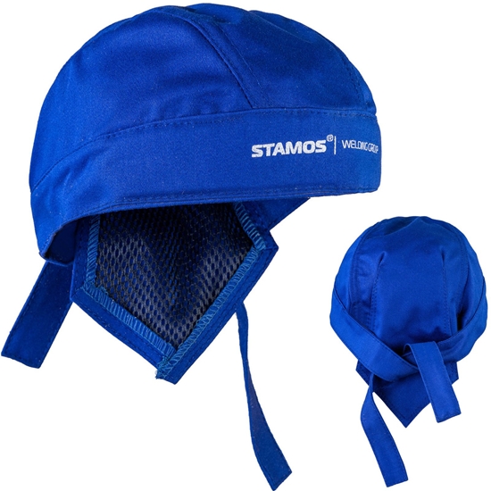 Chusta czapka spawalnicza ochronna regulowana niebieska