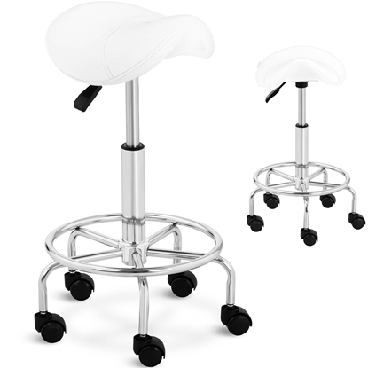 Taboret stołek hoker kosmetyczny siodłowy na kółkach Frankfurt do 150 kg biały